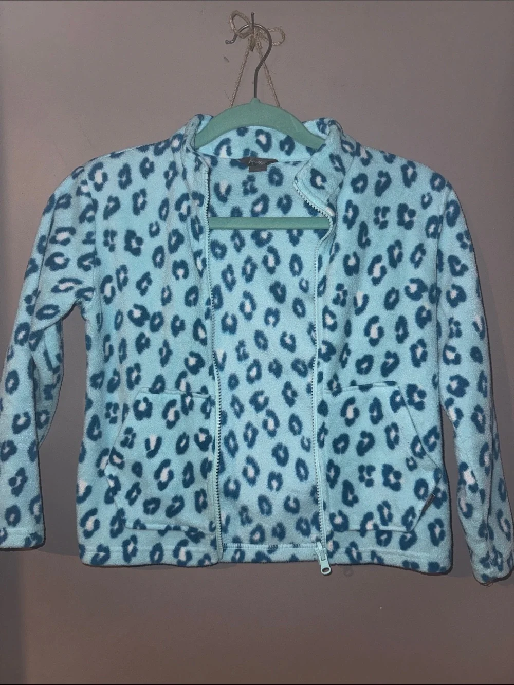 Girls Blue Leopard Print Fleece Zip Jacket